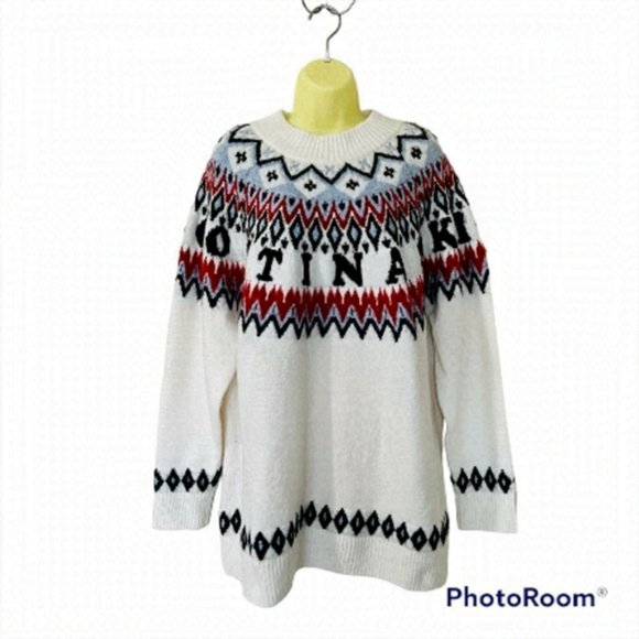 VINTAGE Fair isle Icelandic-Chunky-hand-knitted-White-Winter-Fisherman S… - Picture 1 of 6